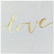 5V5V White Wedding Napkins with Gold Love 2-Ply 30 x 30 cm Napkins Love Valentine's Day Dinner Paper Napkins Table Decoration, Total 60 Pieces