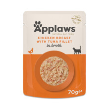 Applaws 100% Natural Adult Wet Cat Food, Chicken Breast with Tuna Fillet in Broth 70g Pouch (12 x 70 g Pouches)