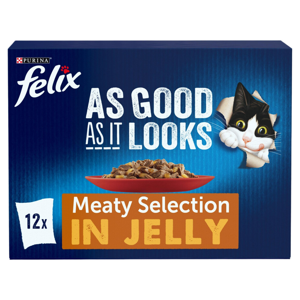 Felix As Good As It Looks Meaty Selection In Jelly Wet Cat Food 12X85g (Pack Of 4)