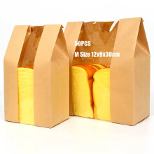 ZAMISS Pack of 50 Kraft Paper Bread Bags for Homemade Bakery Packaging Bags for Cookies, Bread, Snacks, Sourdough with Clear Front Window for Food