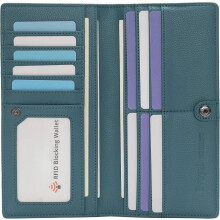 Cartera delgada de piel plegable con bloqueo RFID para mujer