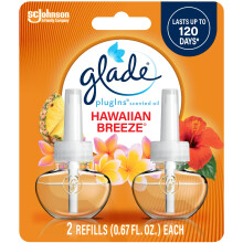 Glade PlugIns Refills Air Freshener, Scented and Essential Oils for Home and Bathroom, Hawaiian Breeze, 1.34 Fl Oz, 2 Count