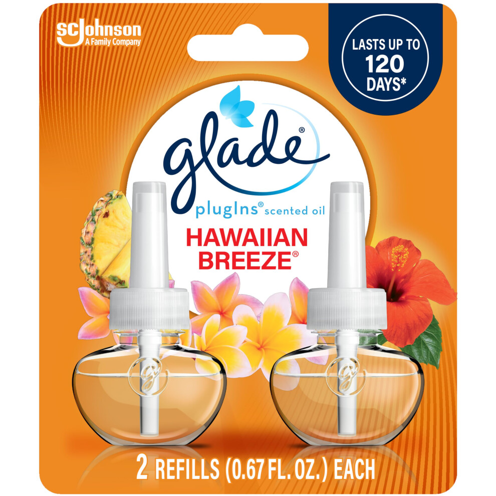 Glade Plugins Refills Air Freshener, Scented And Essential Oils For Home And Bathroom, Hawaiian Breeze, 1.34 Fl Oz, 2 Count