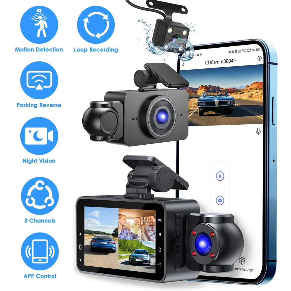 Wifi Dash Cam 1080P 3-Channel With Ir Night Vision 900223227164
