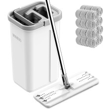 BOSHENG Mop and Bucket with Wringer Set, Hands Free Flat Floor Mop and Bucket, 8 Washable Microfiber Pads Included, Wet and Dry Use, Home Floor