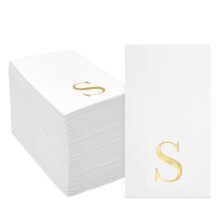 Sparkle and Bash Gold Foil Initial Party Napkins - 4 x 8 In, Gold & White, 100 Pack, 3-Ply, S Monogram - Disposable Dinner & Cocktail Napkins for