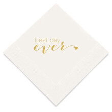 Weddingstar 3-Ply Gold Foil Cocktail Napkins White - Best Day Ever