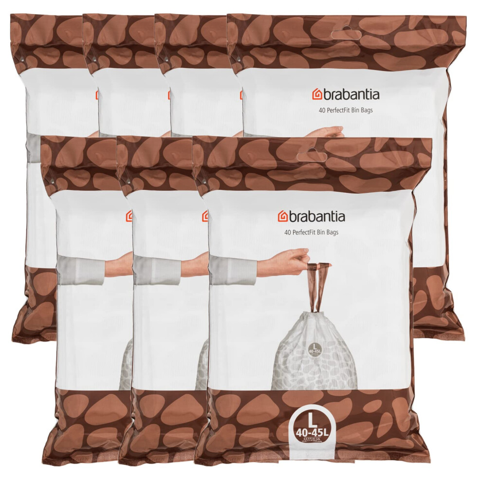 Brabantia Perfectfit Bin Liners Dispenser Pack 45 Litres (Coding L), 7 Dispenser Packs Of 40 Bin Liners Each