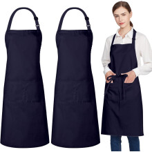 Tablier de chef bleu marine avec poches, ajustable, lot de 2