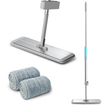 KENSHIRE 400mm aluminum plate flat mop with 2 reusable microfiber mop pads hands free squeeze 134cm aluminum alloy handle wet dry dust self-wringing