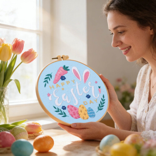 Easter Embroidery Kit for Beginners & Adults – DIY Starter Set with Cute Patterns, Threads, Instructions 1