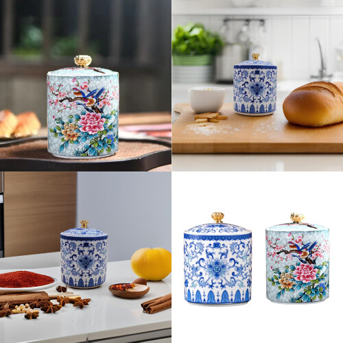 Ceramic Storage Jar Multifunctional Tea Salt-blue and white 2