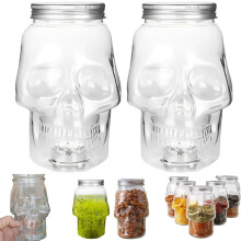 Skull Storage Jar with Lid – 12.5 oz, Clear Plastic