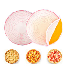 2pcs Pie Crust Bags with 10-27.5cm/4-11in Size Marks, Silicone Non-Stick Zipper Dough Rolling Bags for Pie Crust & Pizza Dough Dishwasher Safe (Pink)