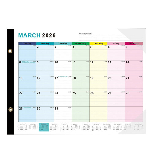 Tisch- oder Wandkalender 2026, 12 Monate, großes liniertes dickes Papier