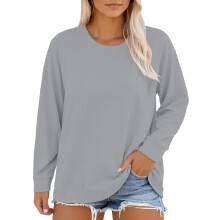 Oversized comfortabel T-shirt voor dames, relaxte pasvorm, lange mouwen, ronde hals, zachte stof, alledaagse basic top met omgeslagen zoom.