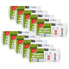 200 Bin Liners with Handle, 50 Litre, 20 Pieces Per Roll, Tear Resistant and Liquid Proof, Recyclable Product and Packaging - Pack of 10 Rolls