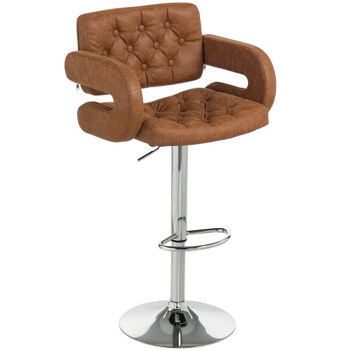 Homcom HOMCOM Adjustable Height Barstool Steel Pole PU Leather, Brown 1
