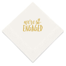 Weddingstar 3-Ply Gold Foil Cocktail Napkins White - We?re So Engaged
