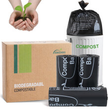 JENCENBIO 20L Compostable Food Waste Bags Compost Bin Liners for Kitchen Bin with EN13432 OK compost HOME Certified Black