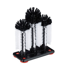 Relaxdays Glass Cleaning Brushes, 3 Scrubber Heads, Suction Cups, Bar, Party, H x W x D: 22 x 18.5 x 9.5cm, Black/White