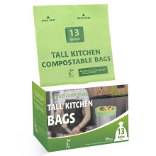 100% Compostable Trash Bags, 13 Gallon, 49.2 Liter, 0.91 Mils, 65 Count Kitchen Tall Food Scrap Compost Bags for Tall Kitchen Trash Cans with Europe