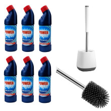 Power 24 Hour Original Thick Bleach Kills 99.9% Bacteria Pack of 6, With EMBO Silicon Toilet Brush