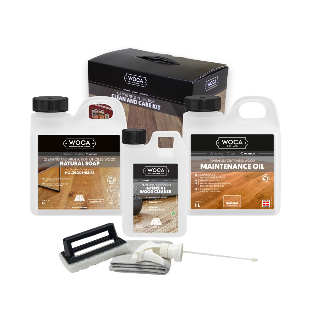 Woca Maintenance Kit Oil Natural For Oiled Floors Includes Wood Oil / Floor Soap And Cleaning Agent 5051224629411