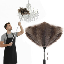 Extendable Feather Duster, 40 Inch Ostrich Feather Duster - Extendable Handle, Wood Handle, Fluffy Natural Genuine Feathers, Ideal for Home, Car,