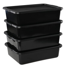 Obstnny 13 L Washing Up Bowl with Lid, 4 Pack Rectangular Bus Tub, Black Wash Bowl