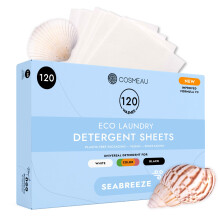 Cosmeau Travel Wash Laundry Sheets Ocean Breeze - up to 120 Washes (120 Sheets) - Eco Laundry Detergent Sheets - for Whites, Colours & Blacks -