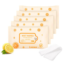 Pack of 50 Wet Wipes Individually Wrapped, Lemon Travel Wipes, 500 count, Clean Wipe Bulk for Travel with Aloe for Butt, Hands, Face Cleaning, Daily
