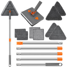 CALBEAU Baseboard Cleaner Tool with Handle, Folding Wall Mop with 86" Extension Pole, Swivel Wall Cleaner Mop with Squeegee, 8 Reusable Pads for