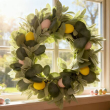 Ghirlanda pasquale rustica in vite da 50 cm con fiori artificiali