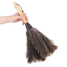 Soft Real Ostrich Feather Duster,13.4inch Anti Static Dusters with Wooden Handle Genuine Ostrich Feather Duster Fur Brush Dust Cleaning Tool,Easy