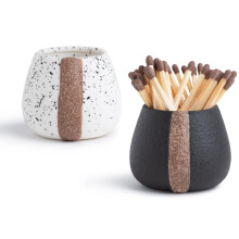 Amarcado Ceramic Match Holder With Striker - Set of 2 - Decorative Modern Home Decor Gifts - Mantel Decorations - Cute and Fancy Jar for Matches (NOT