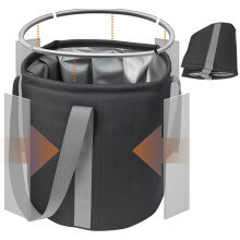 Foldable Bucket 36L Waterproof Oxford Cloth Collapsible Bucket with Plastic Supports on the Rim and Sides - Black