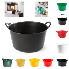 26L Heavy Duty Plastic Flexi Tub Home Garden Flexible Storage Bucket Laundry Toys Kitchen Bucket, Rubble Container, 2-Handled Recycled Tub (Black)