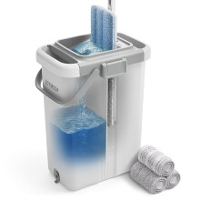 JOYMOOP Mop and Bucket Set - Mops for Floor Cleaning & Wall Cleaner with Long Handle, Include 3 Microfiber Mop Pads - White Bucket (X-Large)