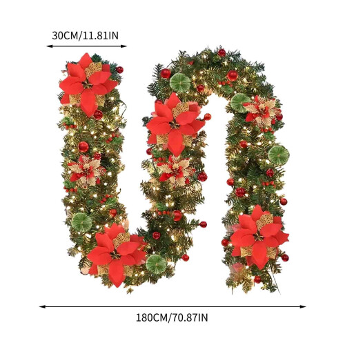 Guirlanda de Natal em PVC com Mistura de Agulhas de Pinheiro, 70,9 x 11,8 polegadas, Material para Decoração de Porta e Árvore de Natal 2