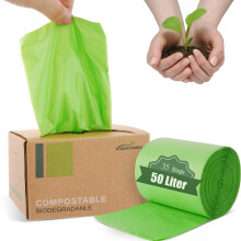JENCENBIO Compostable Bin Liners, 50 Liter, Extra Thick, 28 Micron Food scrap waste bags with US BPI ASTM D6400 and Europe OK compost HOME Certified