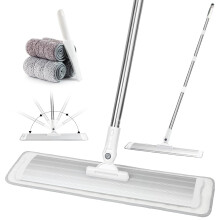 CQT Commercial Flat Microfiber Floor Mop Cleaning System 18" Inch Wet Dry and Dust Hardwood with 4 Washable Pads Cleaner for Laminate Tile Stainless