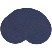 Ronde placemats set van 8, marineblauw katoen-polyester, 38 cm