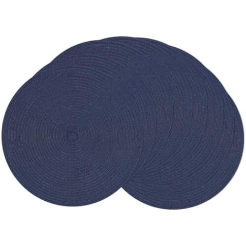 Runde bordbrikker, sett med 8, marineblå bomull-polyester, 35 cm