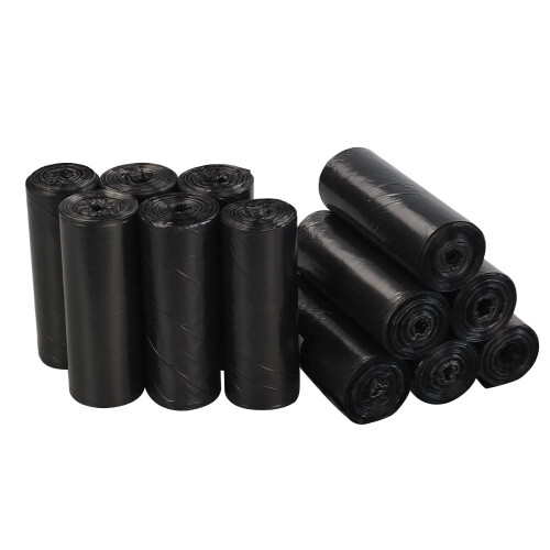 Qshape 300 Counts 40 L Kitchen Waste Bin Liners, Black Bin Liners Bags, 12 Rolls