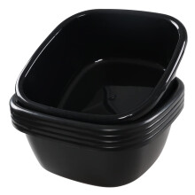 Teyyvn Set of 6 Plastic Washing Up Bowls, 10 L Square Plastic Wasking Bowl Basin, Black