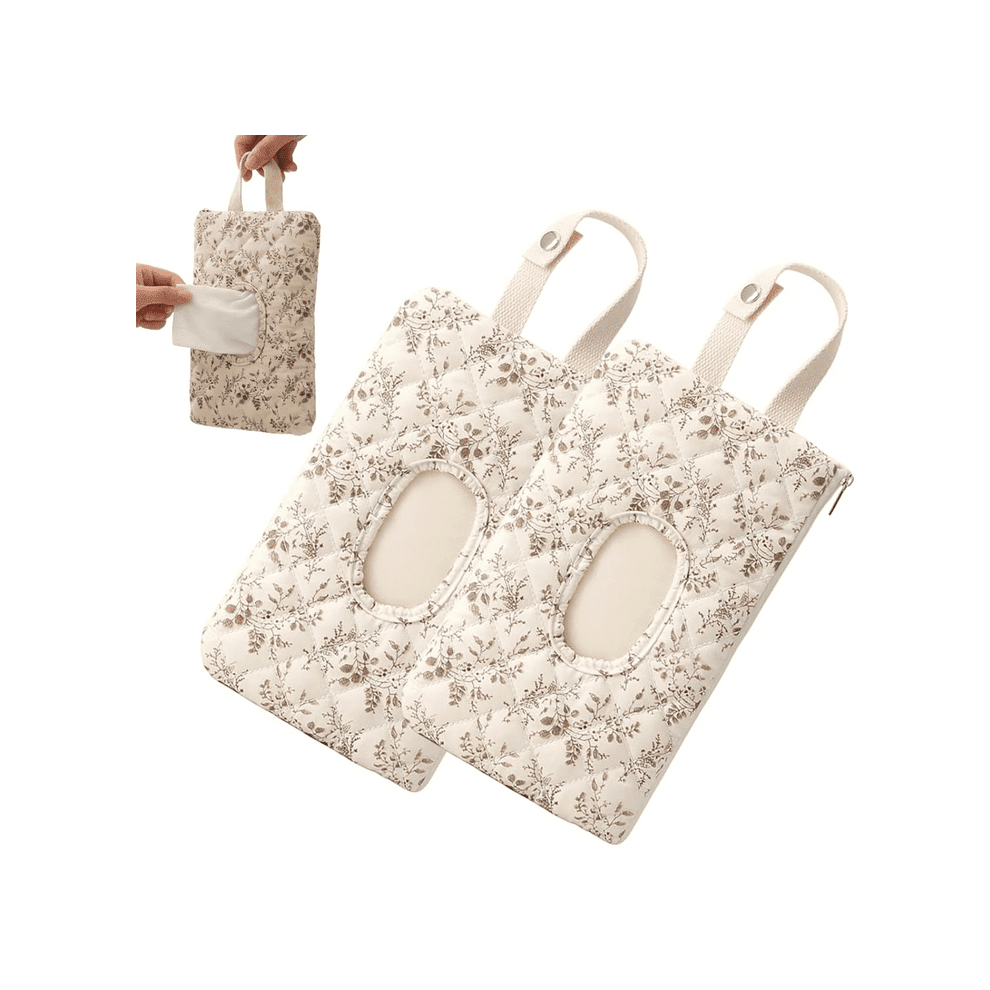 Floral Quilted Wipe Holder Portable Refillable Pouch with