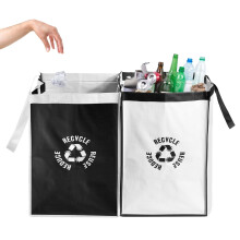 Daowwui 2 Packs Recycling Bags White,Black with handle Separate Sorting Organizer Woven waste Bins bag with Large Capacity 28.7L,Waterproof Reusable