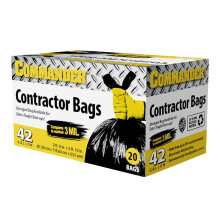 Commander 42 Gallon 3 Mil (eq) Black Heavy Duty Garbage Trash Bags - 32" x 46" - Pack of 20 - for Contractor, Industrial, Institutional, & Commercial,