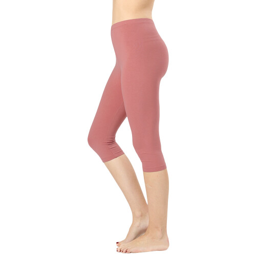 Dame Essential Basic Bomuld Spandex Stretch Capri Leggings til Under Knæet
